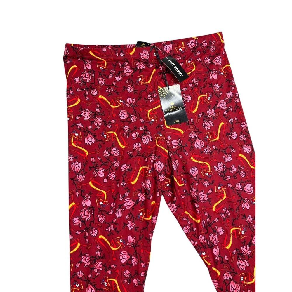 Disney Mulan Mushu Leggings Womens XL Red Pink Princess Floral Her Universe Nwt